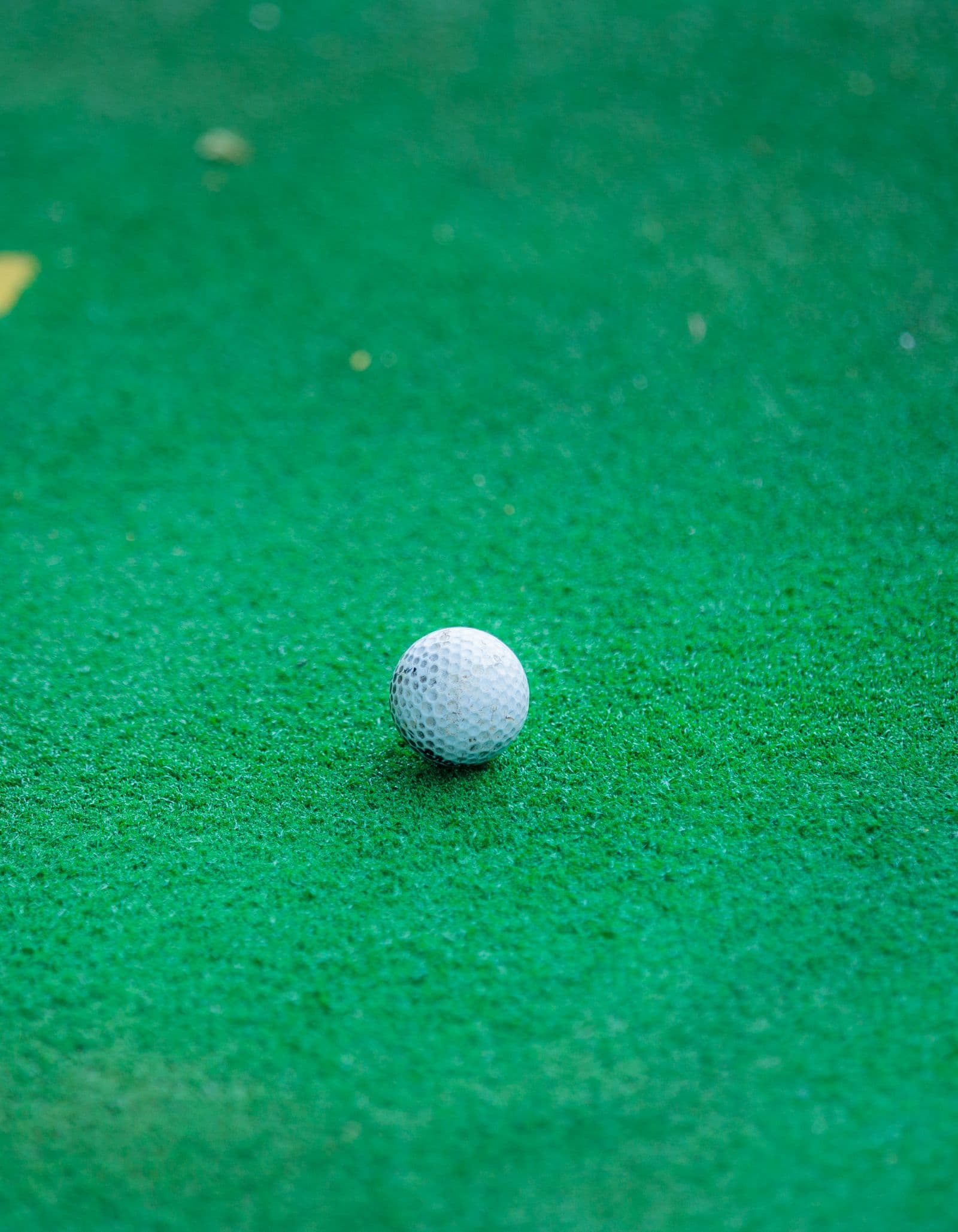 Close detail of a golf ball on the green